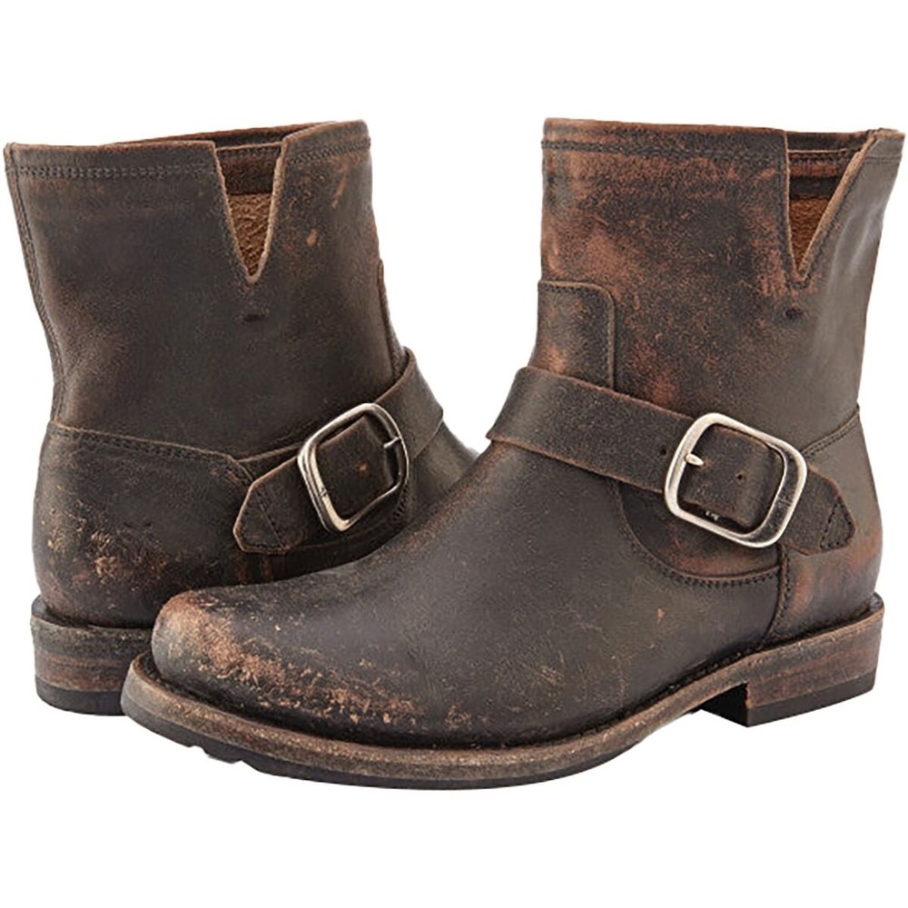 Frye Veronica Bootie Womens 7 Distressed Brown Black Leather Moto Buckle